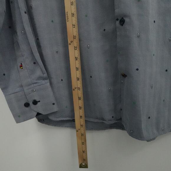 Luchiano Visconti Shirt Mens 2XL Gray Embroidered Skull Pattern Button Up Casual - Picture 6 of 14